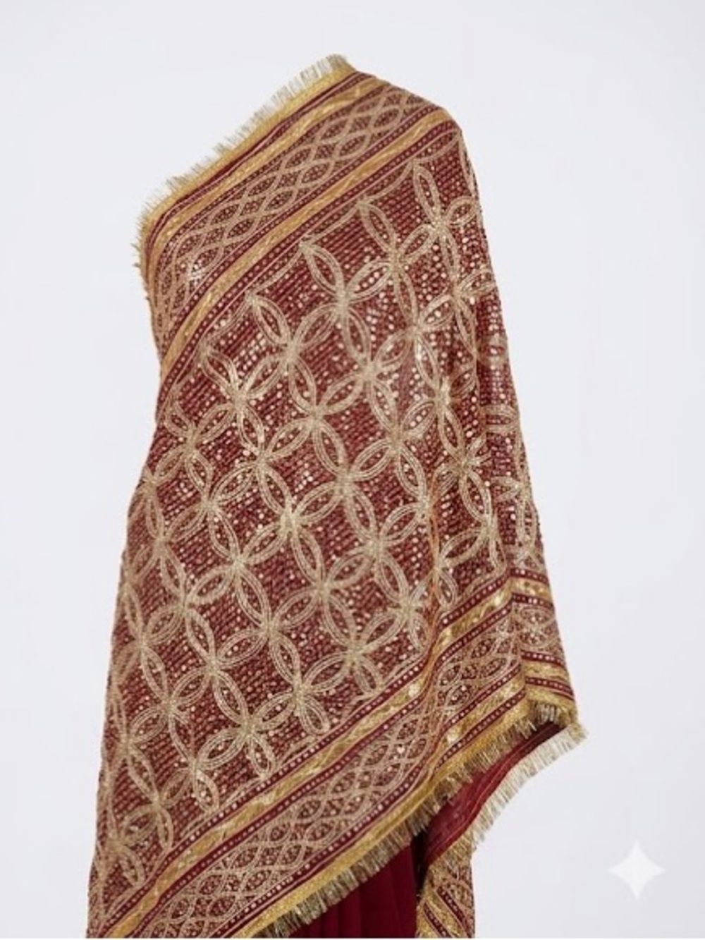 Exquisite Maroon & Gold Sequin Mata Ki Chunni / Dupatta | 76" x 36